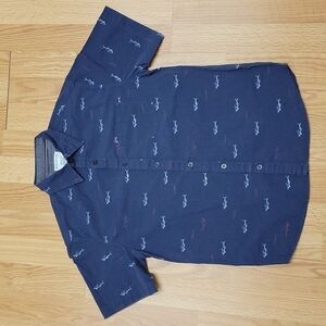 Distortion boys size 14 short sleeve button down shark shirt